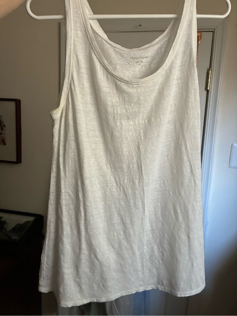 Eileen Fisher White Linen Scoop Neck Tank